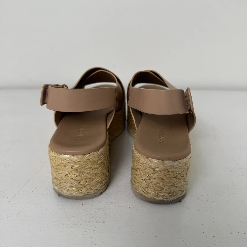 Vince Glyn Nude Leather Espadrille Platform Slingback Sandals Womens Tan